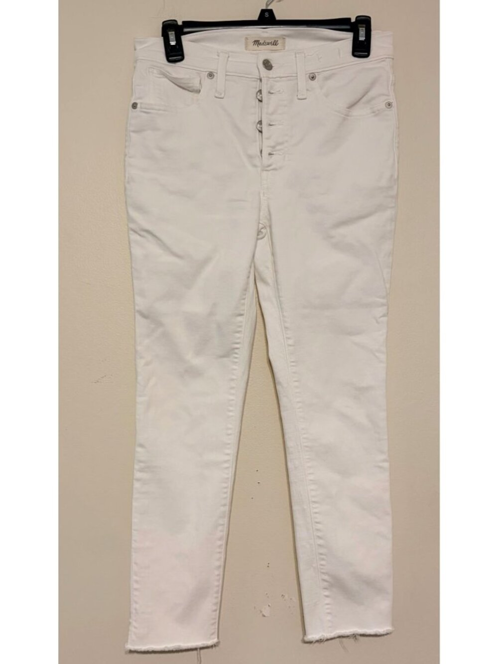 Madewell White Denim 9" Mid-Rise Skinny Capri Crop Jeans Button Fly 27 Waist